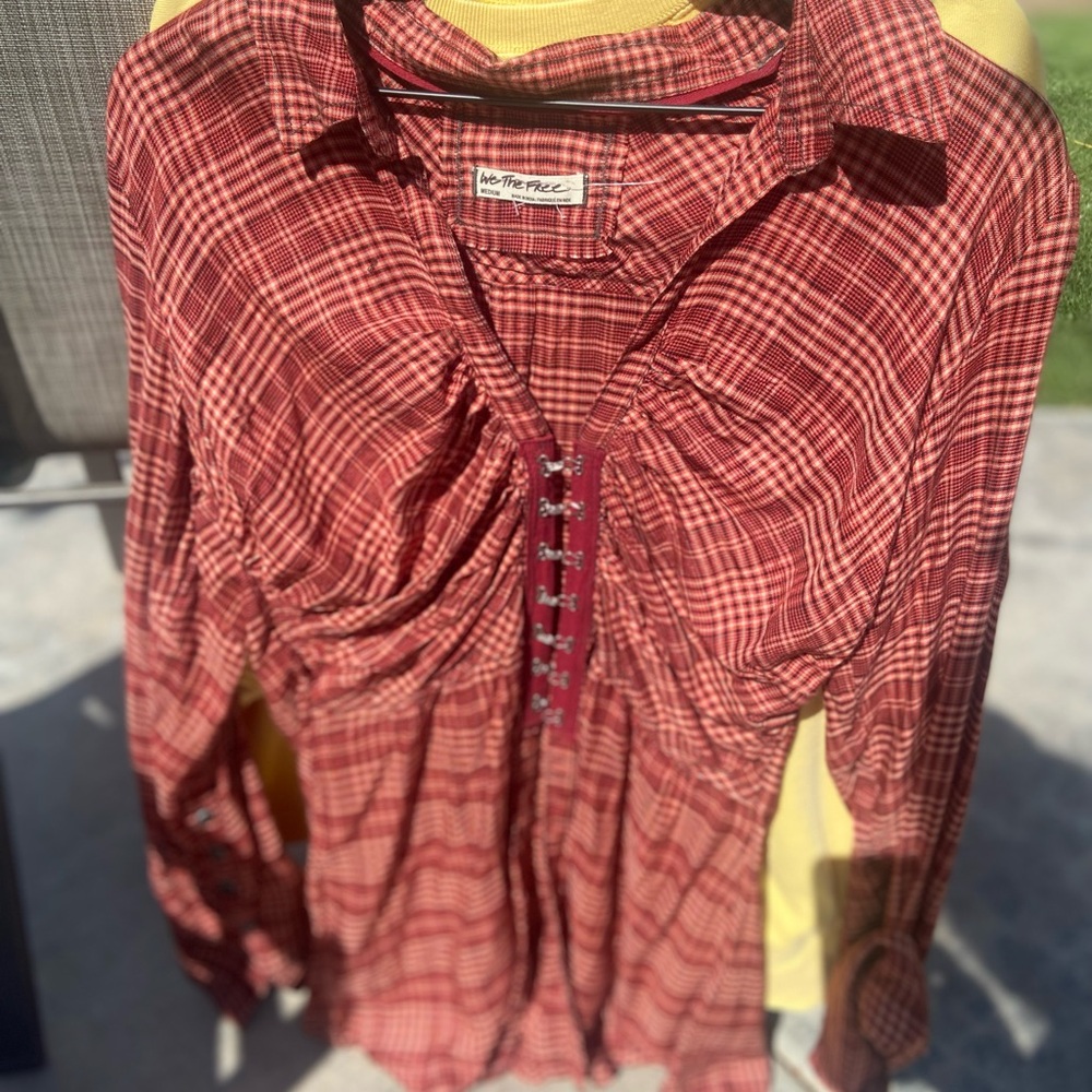 We The Free Plaid Lace-Up Top